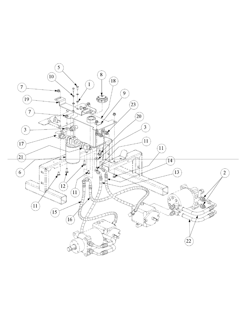 Hydro Tank And Hose Assembly Diagram and Parts List for M60-KW LC-53AB5GFX750-29HP Cub Cadet Lawn Tractor